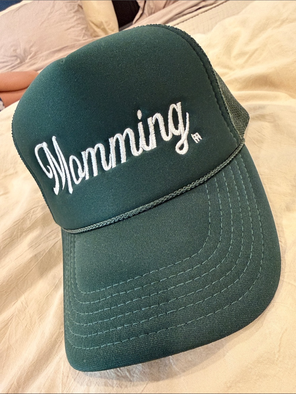 Mommday momming green trucker hat